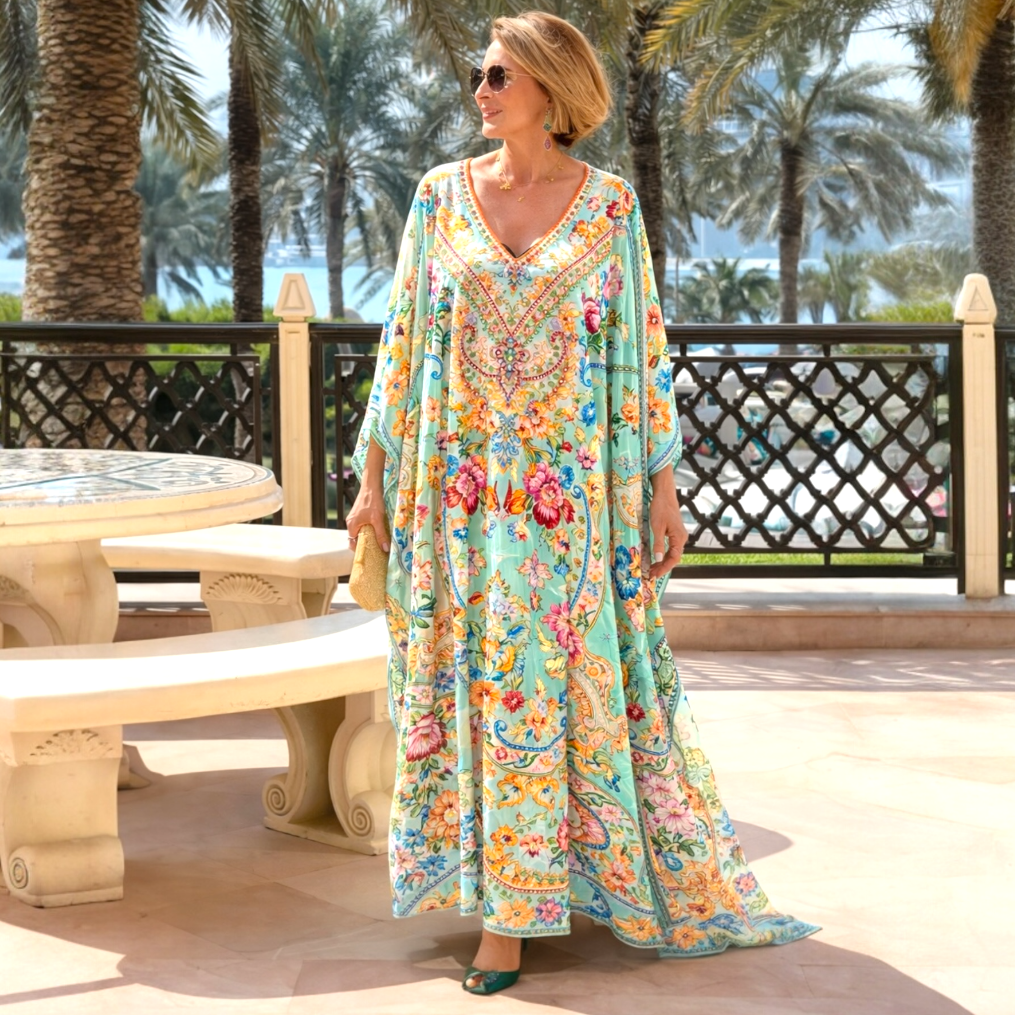 Sea Royals Maya Silk Mix Bling Kaftan.         Sizes Available AU 14-32