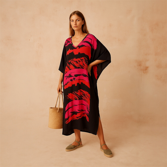 Black Maya Rayon kaftan dress - Sizes -AU 14-30