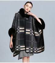 DEIA Winter Plaid Poncho Wool Coat free size