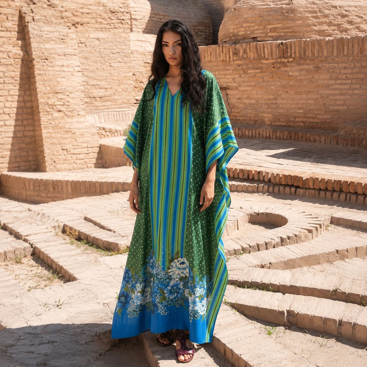 Maya Bliss Boho Green Blue kaftan - Sizes Available AU 14-32
