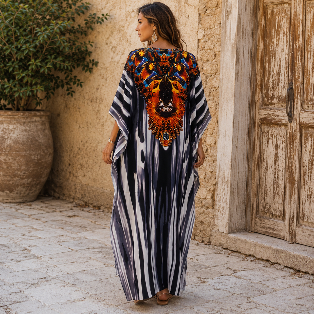 Maya Black Tropical Loose, Casual Kaftan - AU 8-20