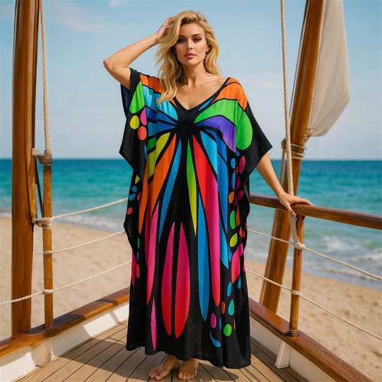 Maya Black Cotton Tropical Boho kaftan - Sizes Available -AU 14-30