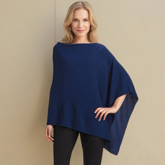 Navy Blue Julian 100% Cashmere Poncho
