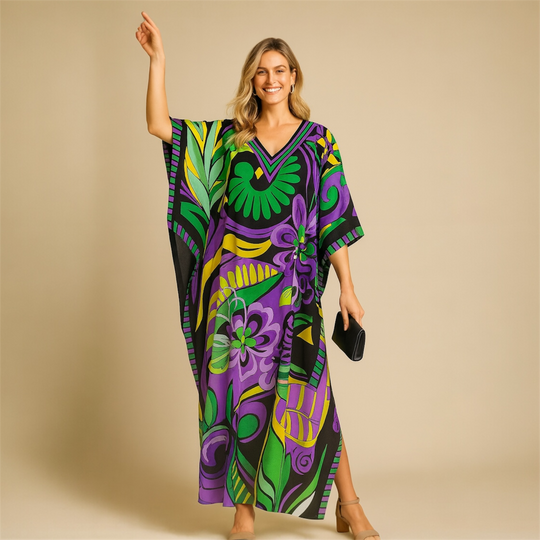 Maya Purple Royals Boho kaftan.Sizes Available AU 14-30
