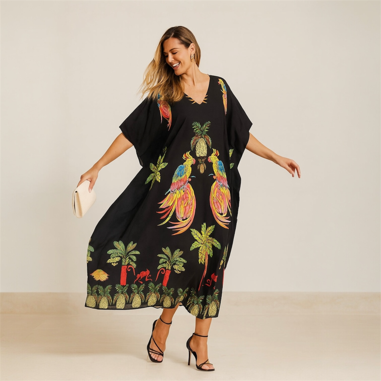 Maya Black Tropical Boho kaftan - Sizes -AU 14-30