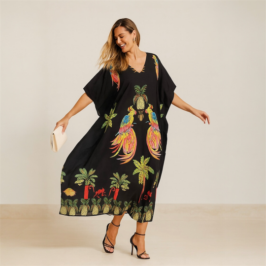 Maya Black Tropical Boho kaftan - Sizes -AU 14-30