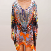 Kyra Relax Fit Bohemian Sheer Embellished  Kaftan Top One Size 10 to 22