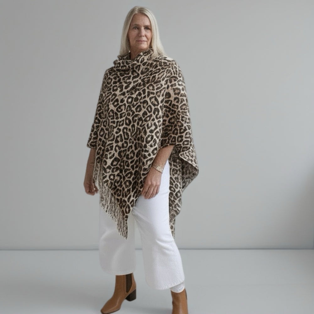 Deia Maya Cozy Animal-Print Cowlneck Poncho