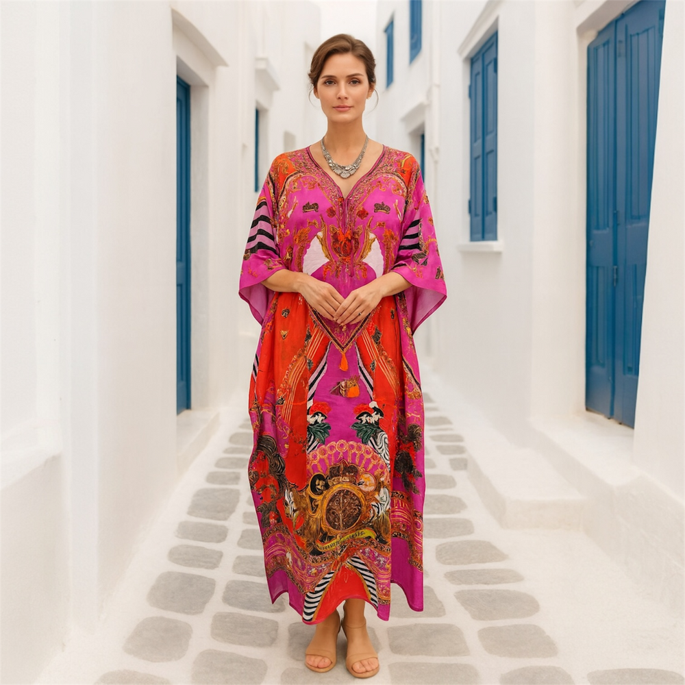 Coco Bella Milano’s Silk Fuchsia kaftan-Sizes Available AU 12-20