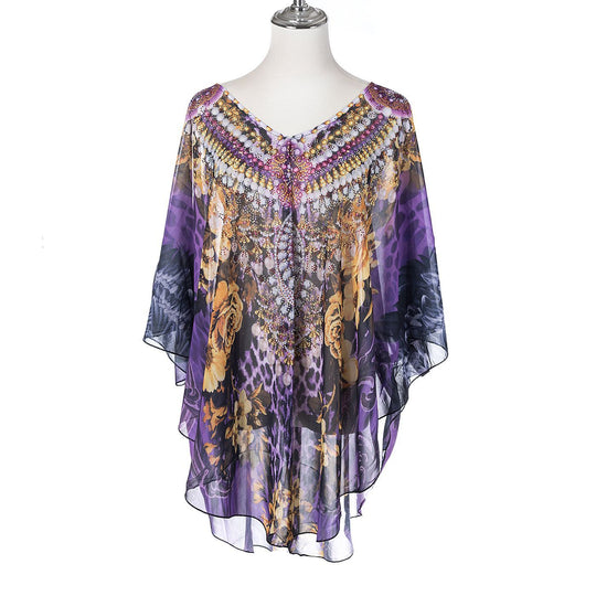 Kyra Relax Fit Sheer Embellished Kaftan Top One Size 10 to 22