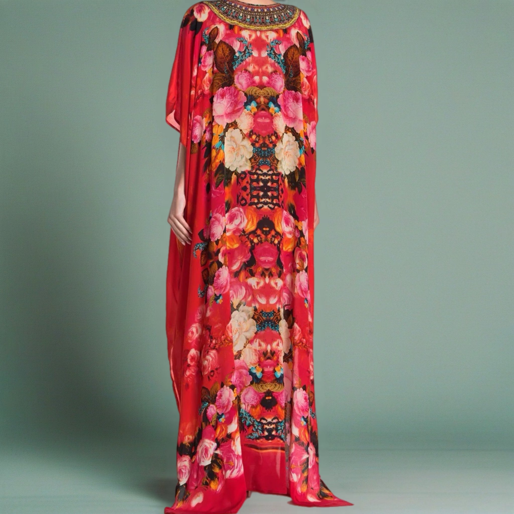 Coco Bella Silk Red Milano kaftan Sizes Available AU 12-28