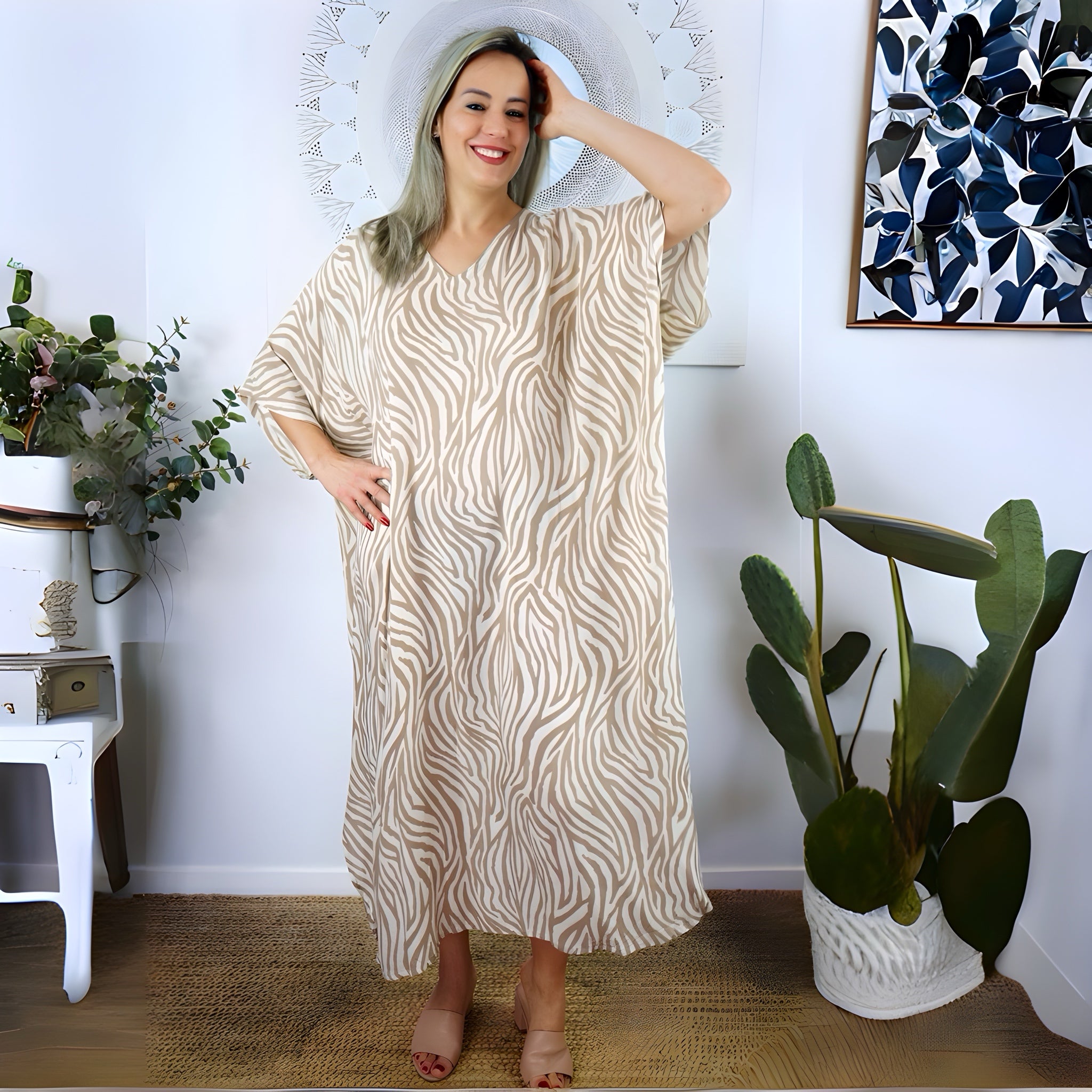 Animal Print Rayon Maya Kaftan Dress One Size Fits All 16 to 26