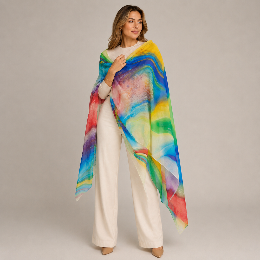 Cashmere Printed Wearable art Julian Ultralight Scarf-More Designs Available