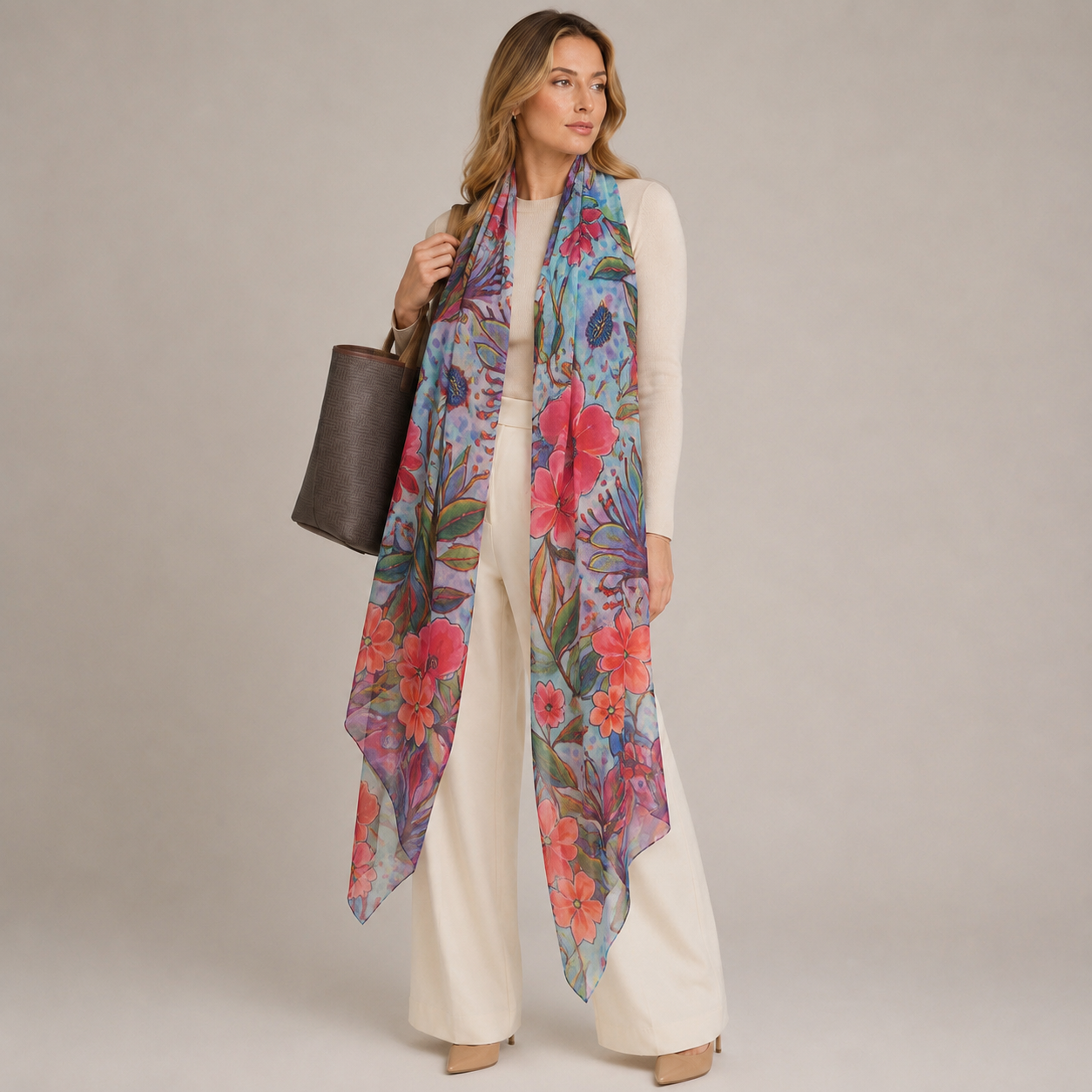 Cashmere Printed Wearable art Julian Ultralight Scarf-More Designs Available