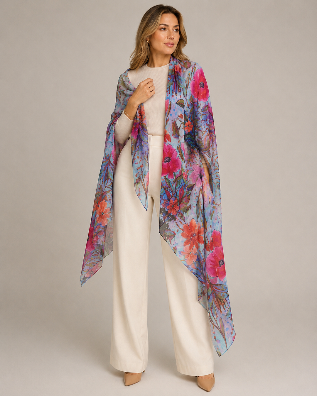 Cashmere Printed Wearable art Julian Ultralight Scarf-More Designs Available
