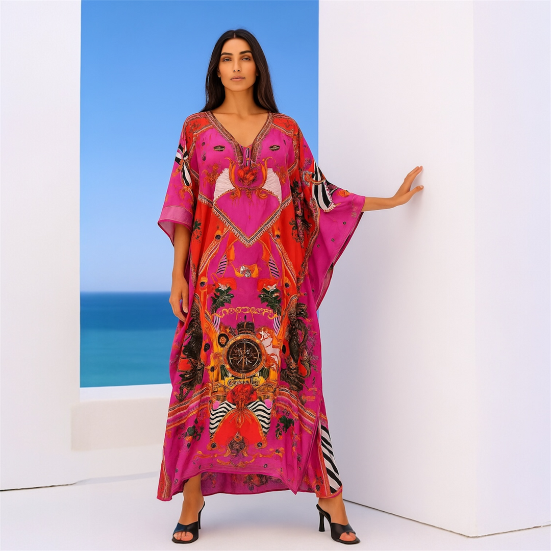 Coco Bella Milano’s Silk Fuchsia kaftan-Sizes Available AU 12-20