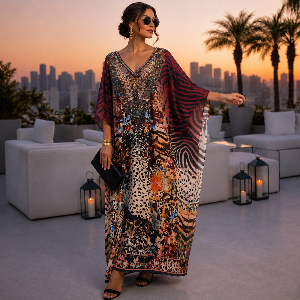 Maya Silk Mix Bling Kaftan.O/S AU 12-20