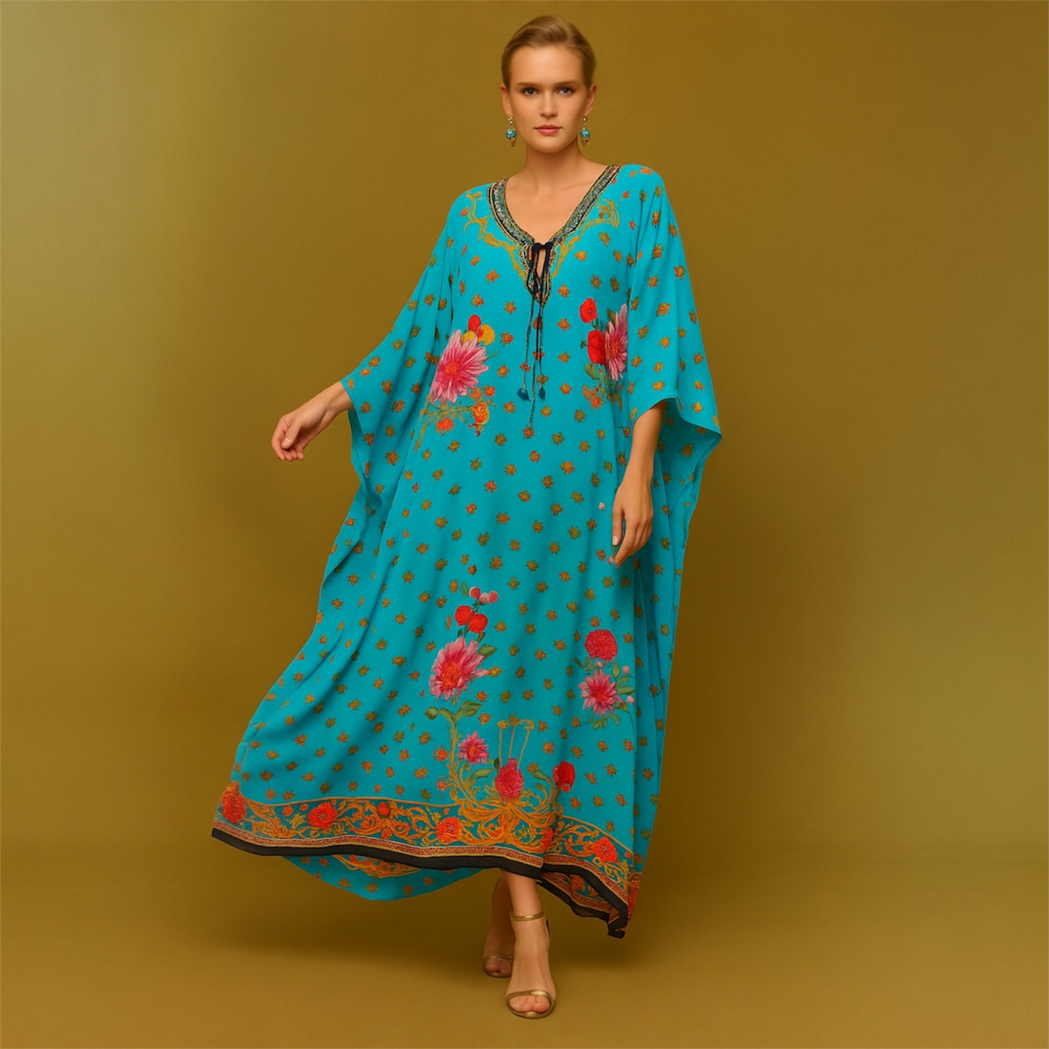 Coco Bella Blue Silk Luxe kaftan.Sizes Available AU 12-28