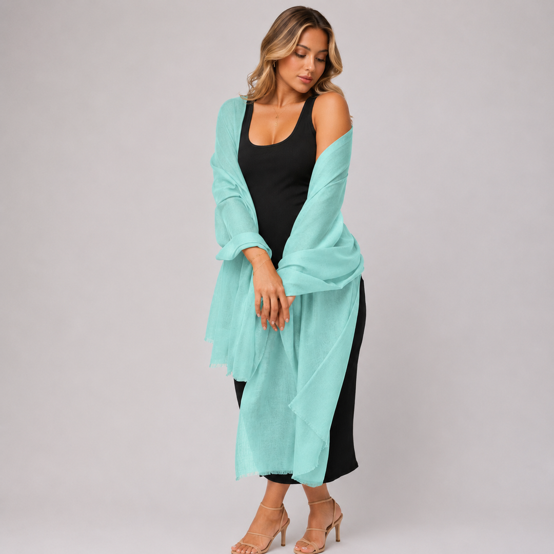 Julian 100% Cashmere Ultra fine  oversized scarf/ wrap/ shawl-Ocean Mist