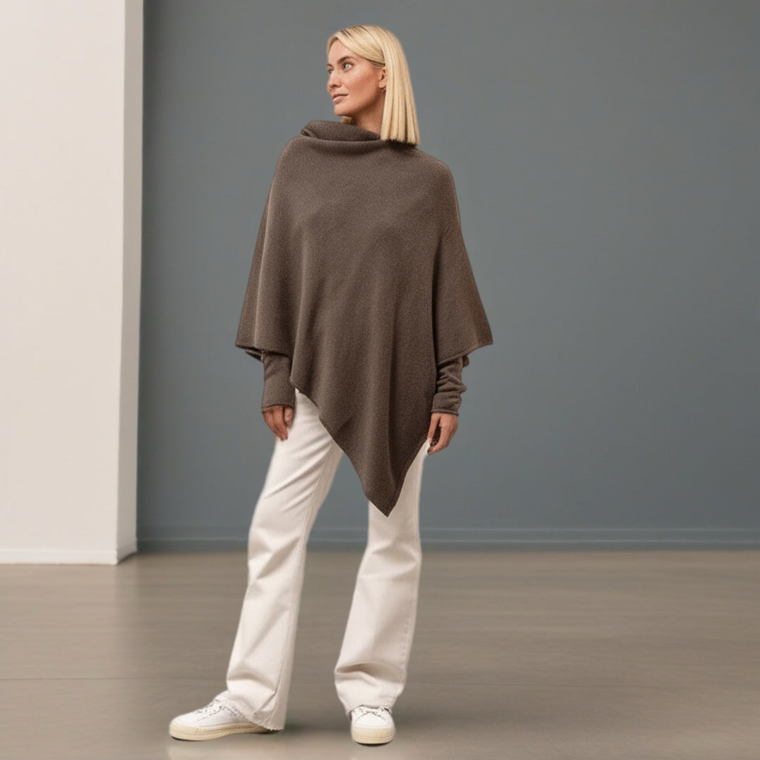 Dark Brown Julian 100% Cashmere Poncho