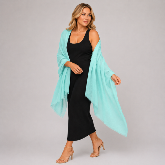 Julian 100% Cashmere Ultra fine  oversized scarf/ wrap/ shawl-Ocean Mist