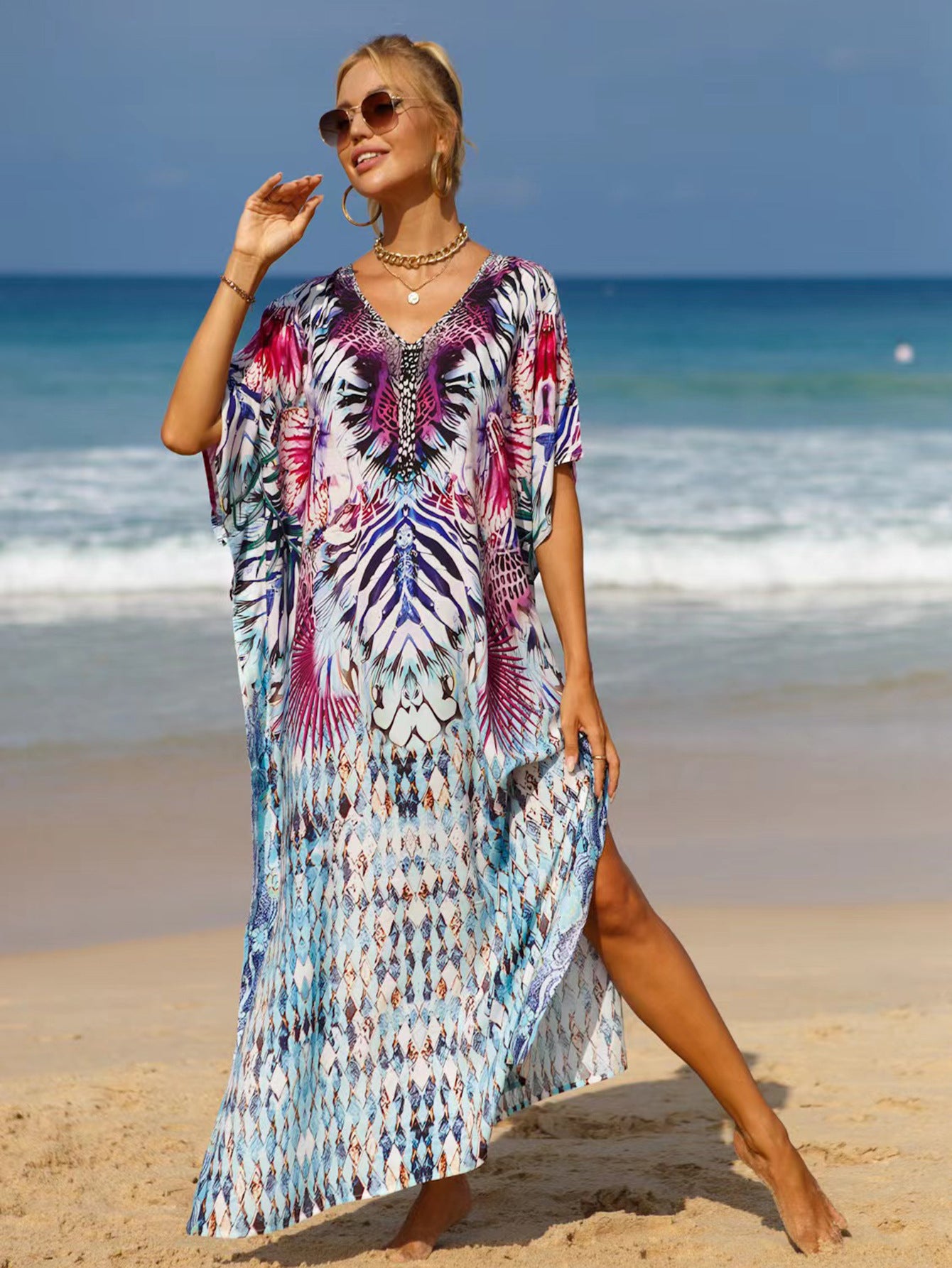 Tropical Resort Cotton Bamboo Kaftan-O/S AU 10-20