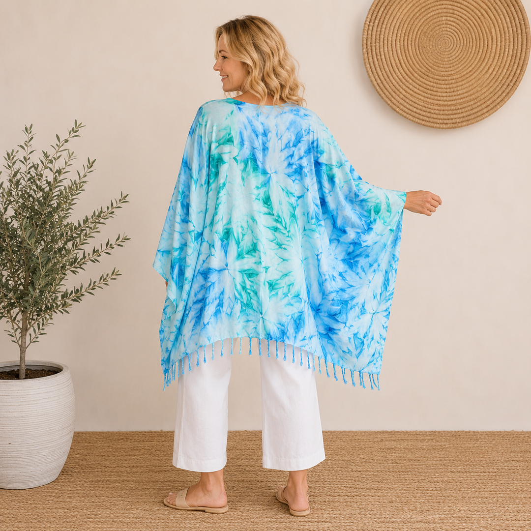 Blue Sea Tie Dye Maya Top Tunic Kaftan OFSA 14-26