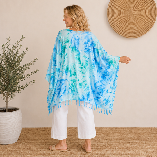 Blue Sea Tie Dye Maya Top Tunic Kaftan OFSA 14-26