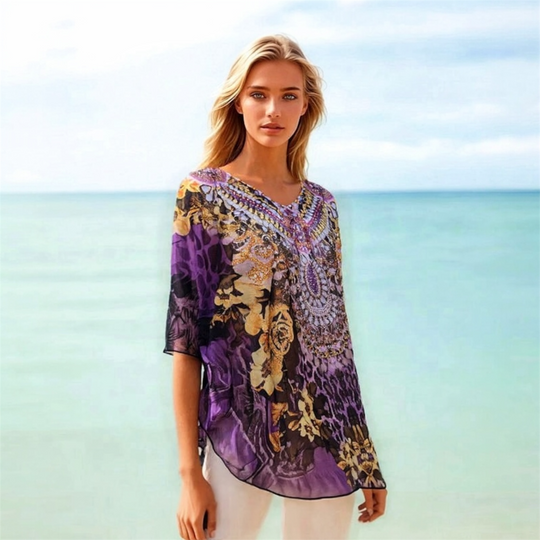 Kyra Relax Fit Sheer Embellished Kaftan Top One Size 10 to 22