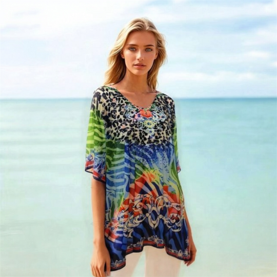 Kyra Relax Fit Bohemian Sheer Kaftan Top One Size 10 to 22