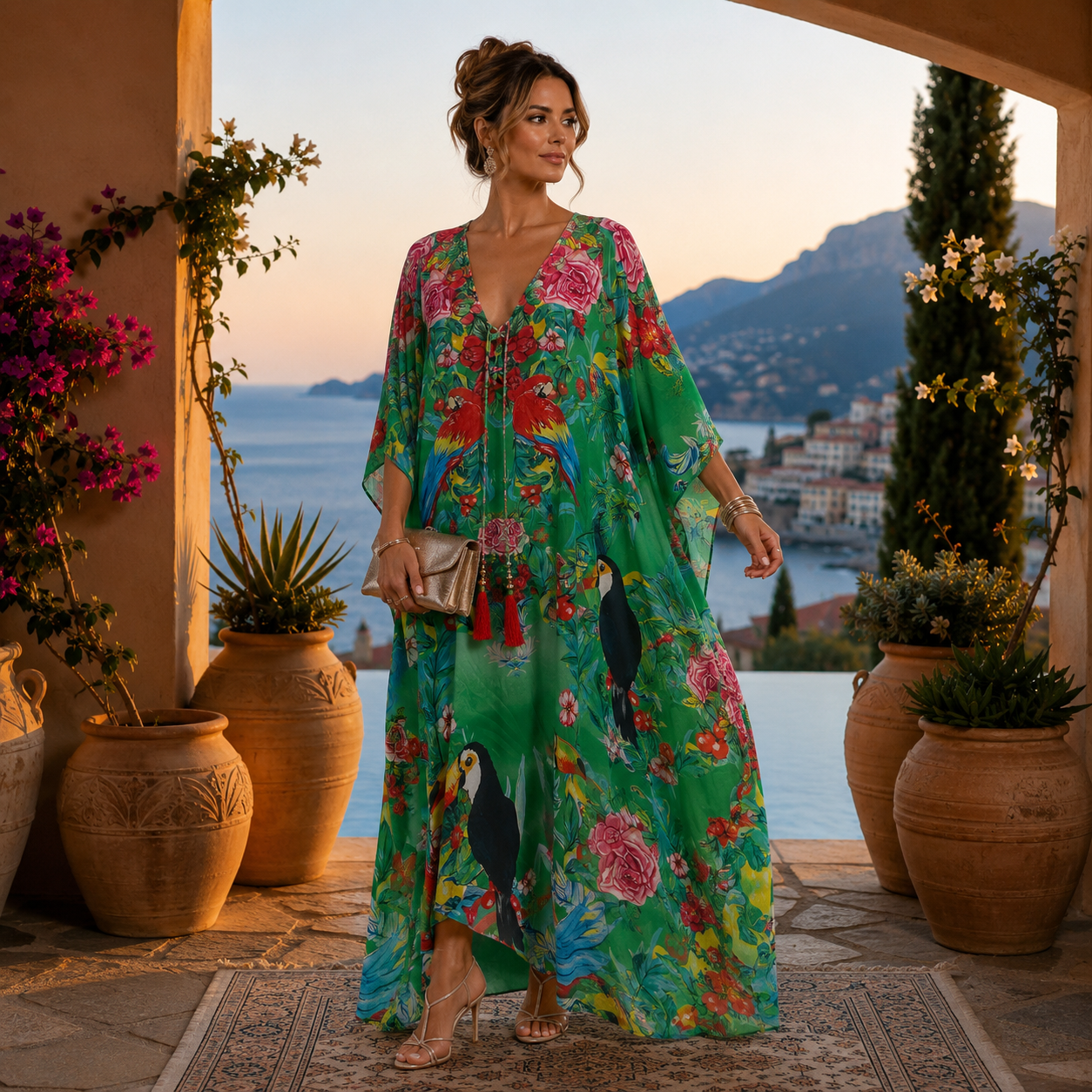 Coco Bella  Luxe kaftan 12-20-    Scarlet Macaw Garden