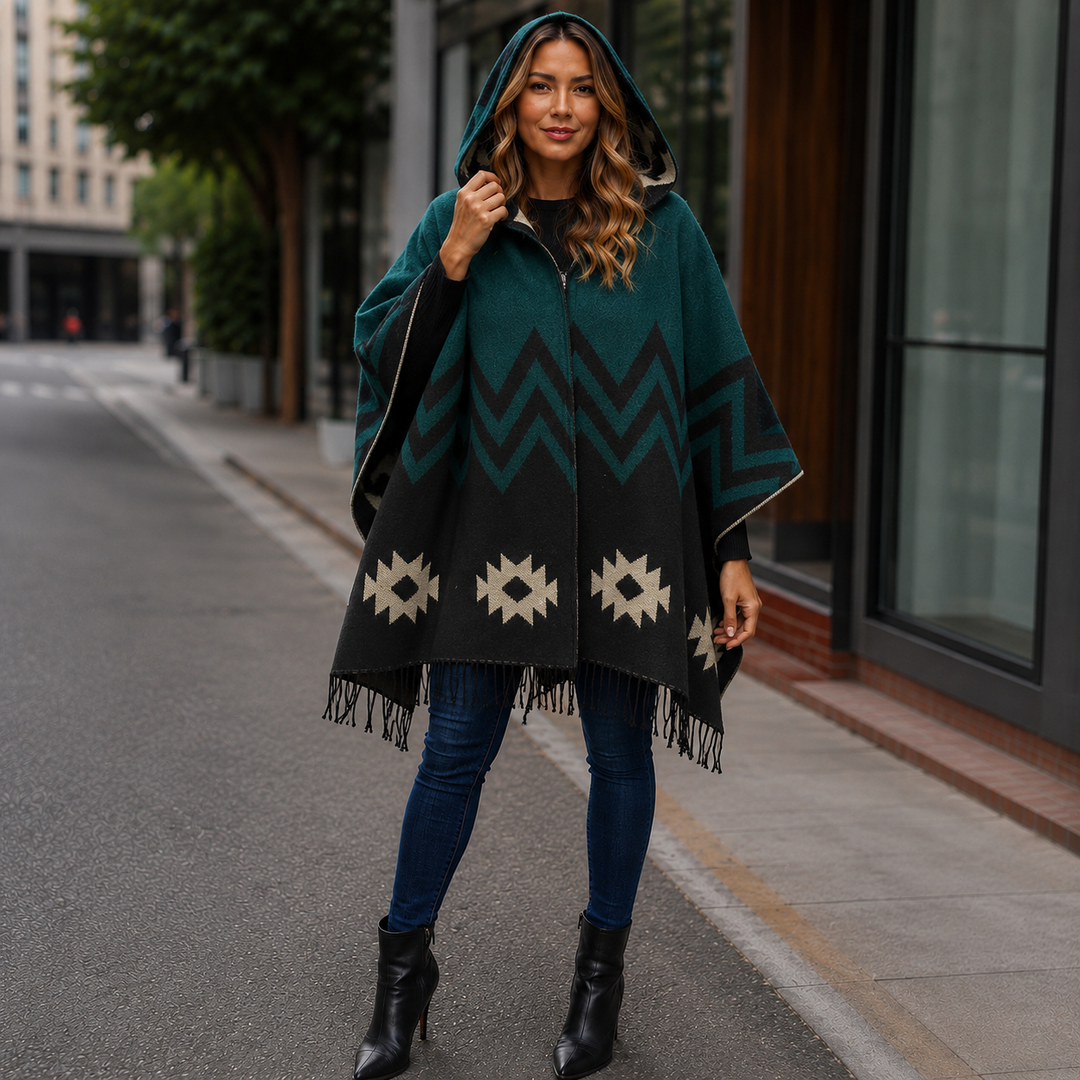 Green Black Hooded wrap Shawl AU 8-20