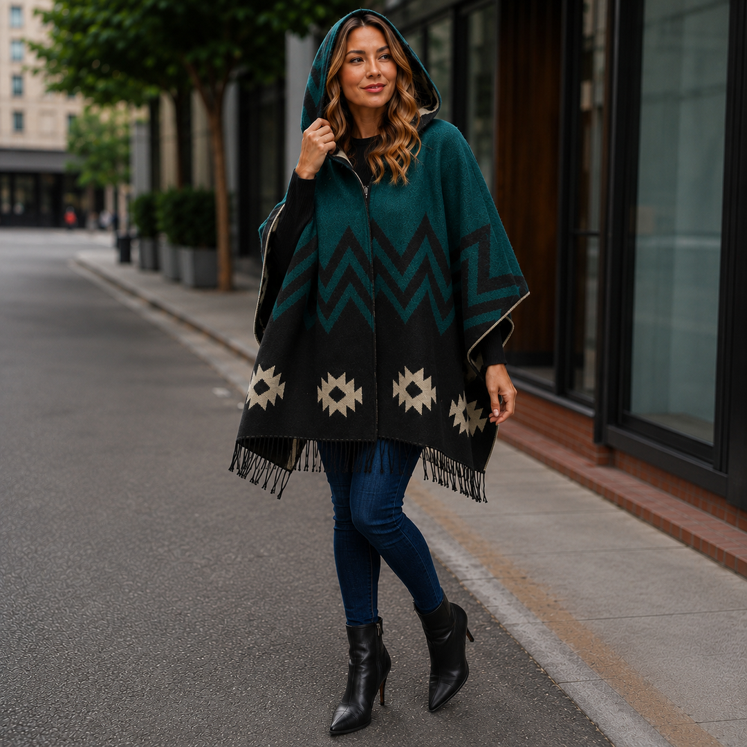 Green Black Hooded wrap Shawl AU 8-20