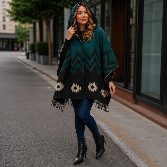 Green Black Hooded wrap Shawl AU 8-20