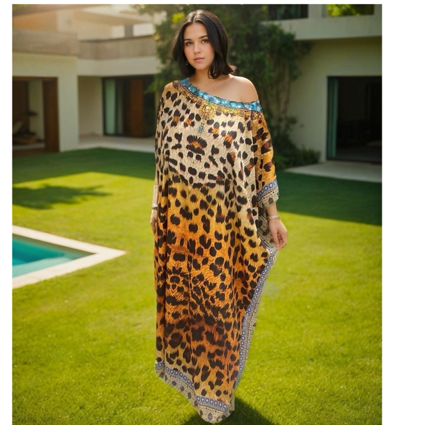 The footprints are real-Coco bella Silk mix Kaftan Free size