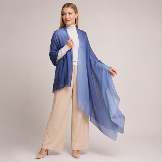 Julian 100% Cashmere Ultra fine  oversized scarf/ wrap/ shawl-Gradient Blue