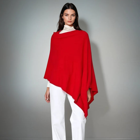 Women’s 100% Cashmere Red Julian Poncho
