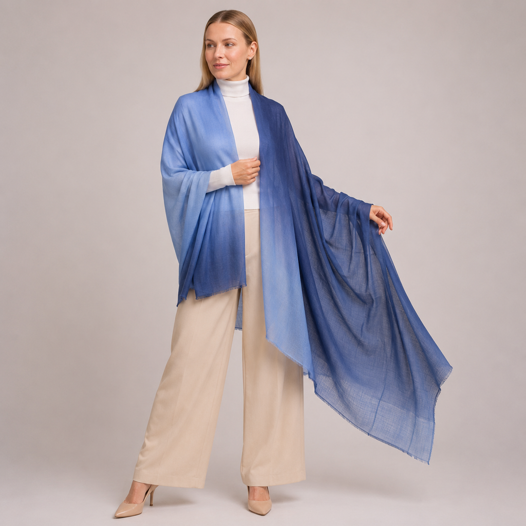 Julian 100% Cashmere Ultra fine  oversized scarf/ wrap/ shawl-Gradient Blue