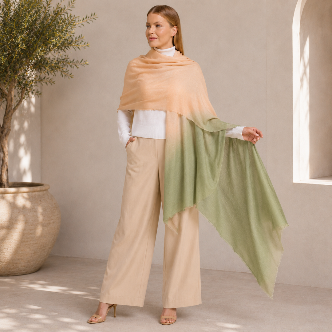 Julian 100% Cashmere Ultra fine  oversized scarf/ wrap/ shawl-Gradient Taupe Olive