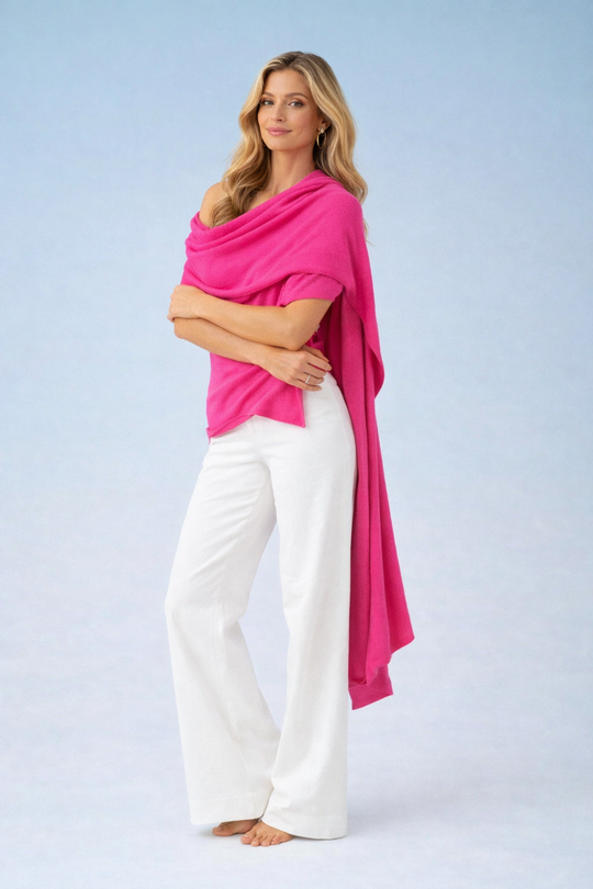 100% Cashmere 2 ply Julian Travel Wrap/ Scarf -Hot Pink