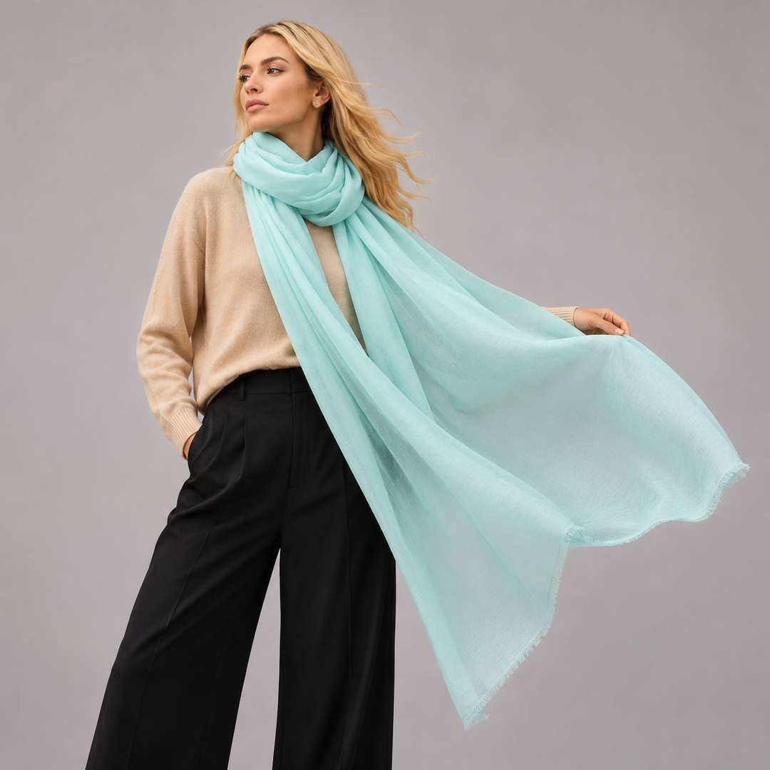 Sea Mist Julian 100% Ultra fine cashmere oversized scarf/ wrap/ shawl