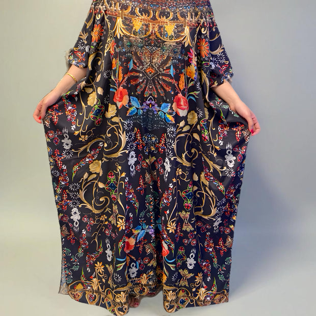 Black Silk Mix Bling Kaftan.                                 Sizes Available AU 12-28