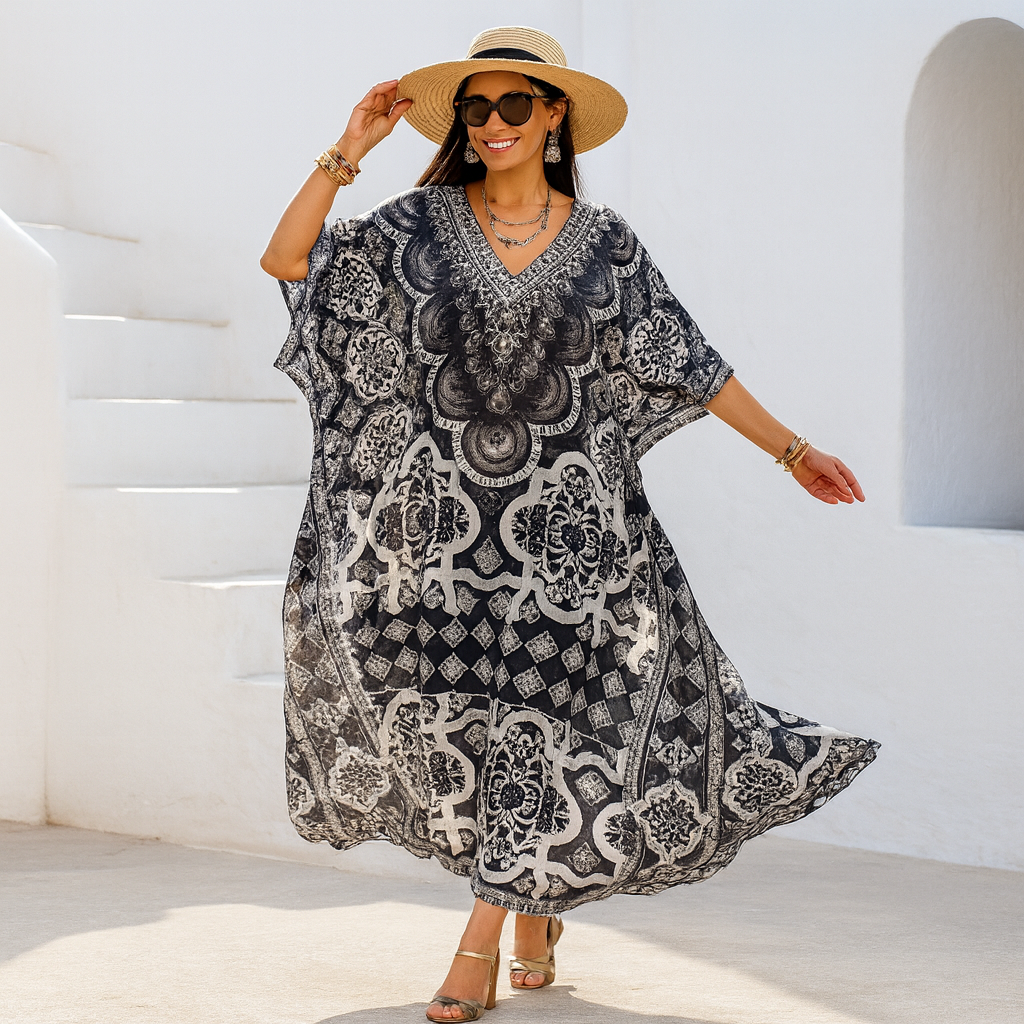 Black Coco Bella Silk Embellished Kaftan 12-20