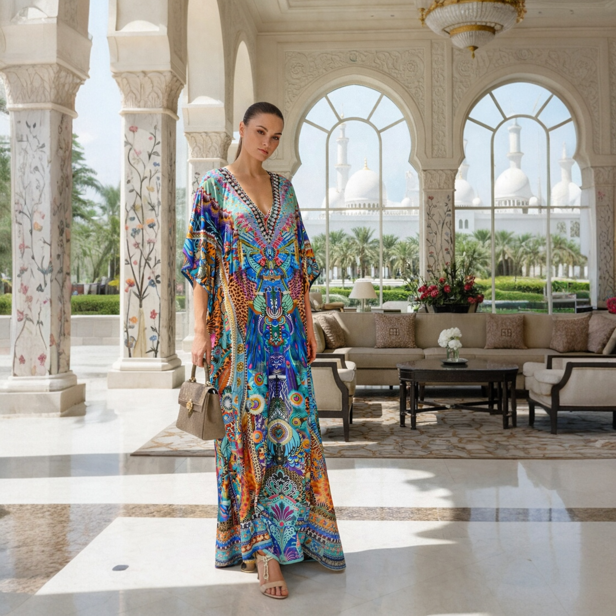 Beigta Royals Maya Silk Mix Bling Kaftan.         Sizes Available AU 14-32