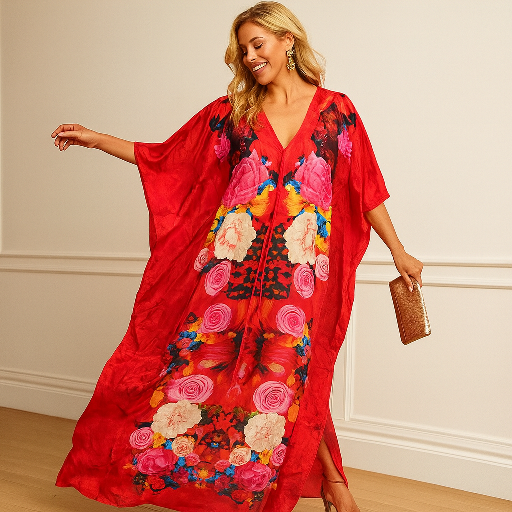 Coco Bella Silk Red Milano kaftan Sizes Available AU 12-28