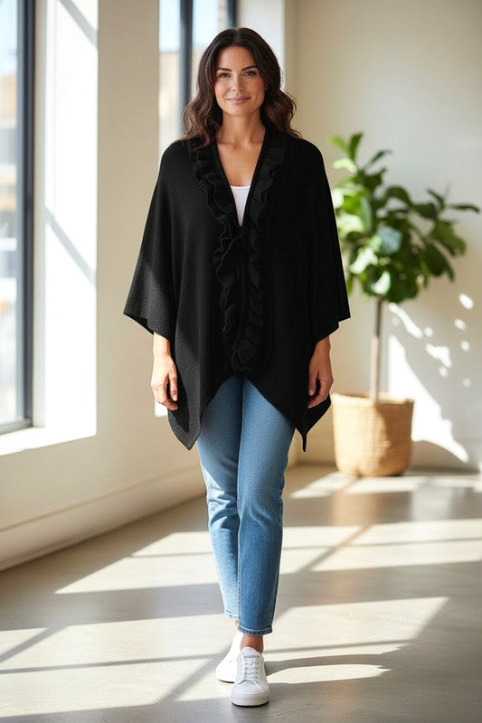 Black O/S Cape with Ruffle Trim