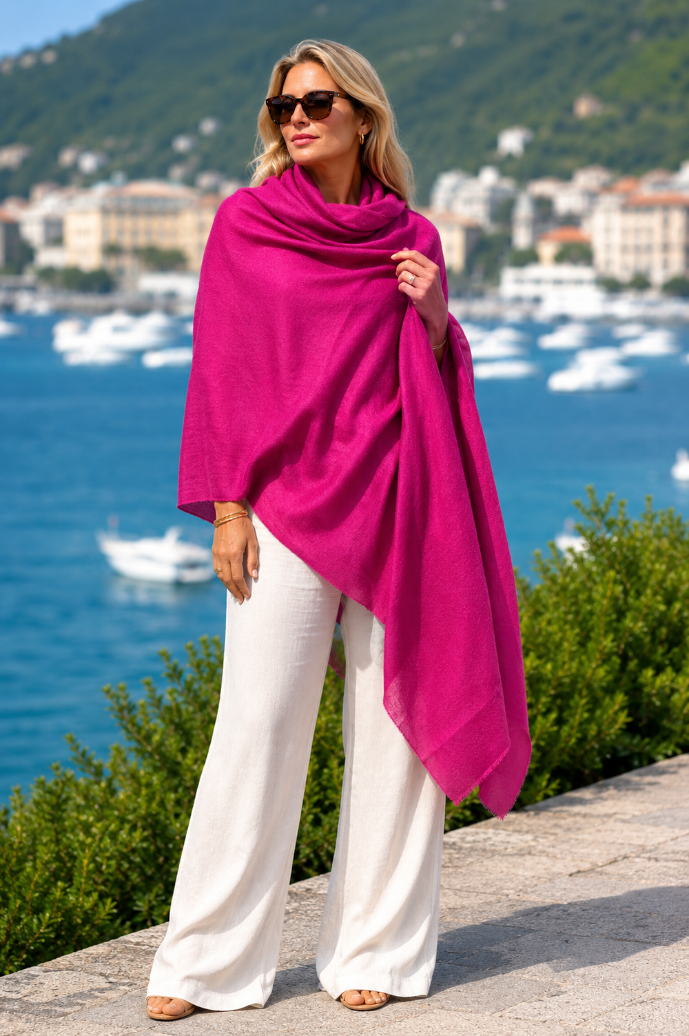 Julian Oversized handwoven pure cashmere scarf- Fuchsia