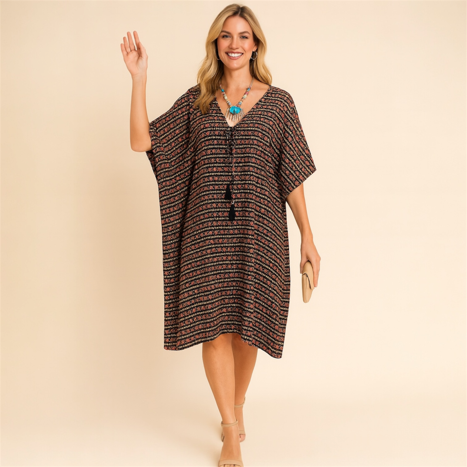 Maya Kaftan Top Tunic Sizes Available AU 14-30-Black n Brown