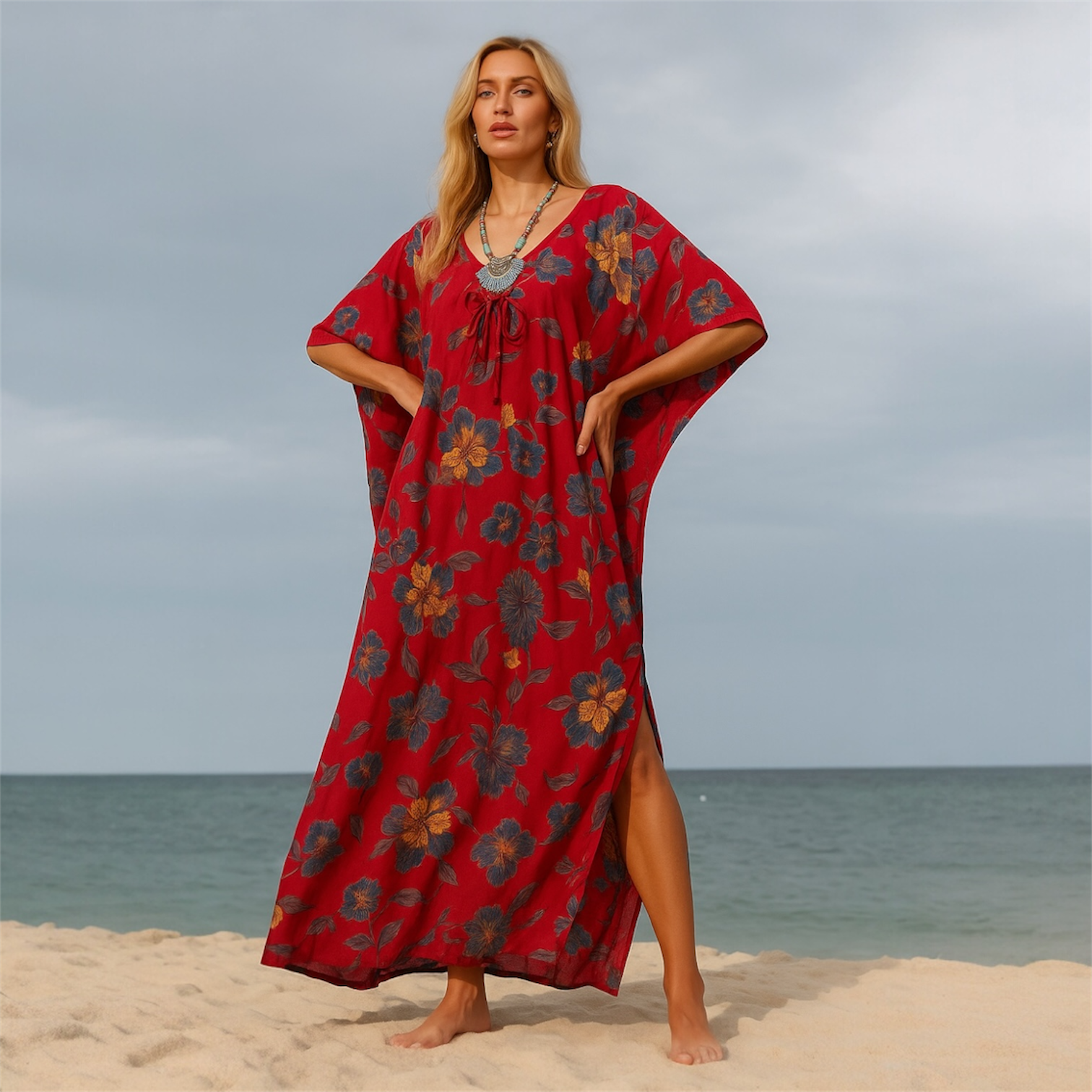 Maya Red Boho kaftan - Sizes Available AU 14-30
