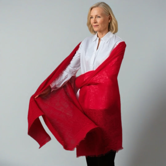 Imperial Red Julian handwoven pure Cashmere oversized shawl / Scarf